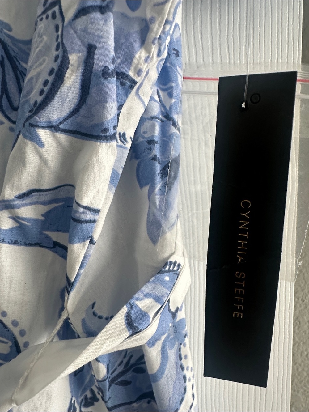 Cynthia Steffe White Dress with Blue Floral Print - Picture 3 of 4